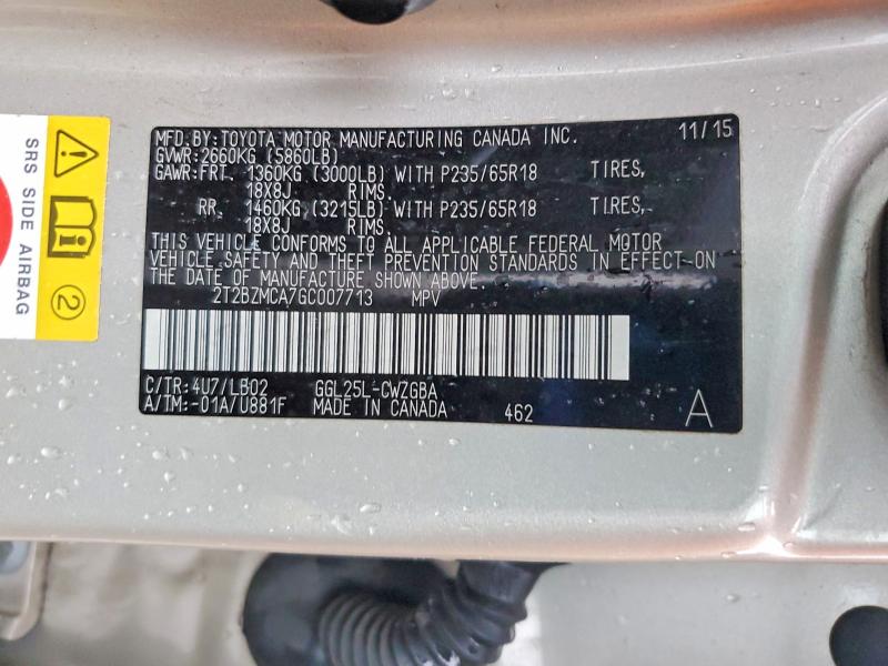 Photo 14 from auction – 2016 LEXUS RX with VIN 2T2BZMCA7GC007713