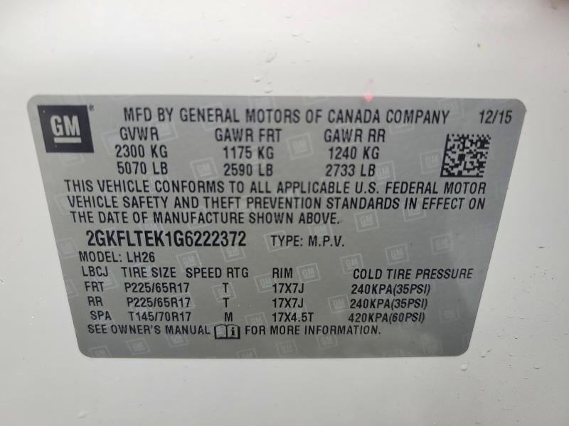 Photo 14 from auction – 2016 GMC TERRAIN SL with VIN 2GKFLTEK1G6222372