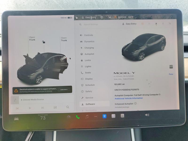 Photo 9 from auction – 2020 TESLA MODEL Y with VIN 5YJYGDEE4LF025970