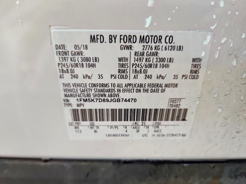 Photo 14 from auction – 2018 FORD EXPLORER X with VIN 1FM5K7D89JGB74470