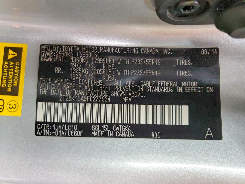 Photo 14 from auction – 2015 LEXUS RX 350 BAS with VIN 2T2BK1BA9FC277934