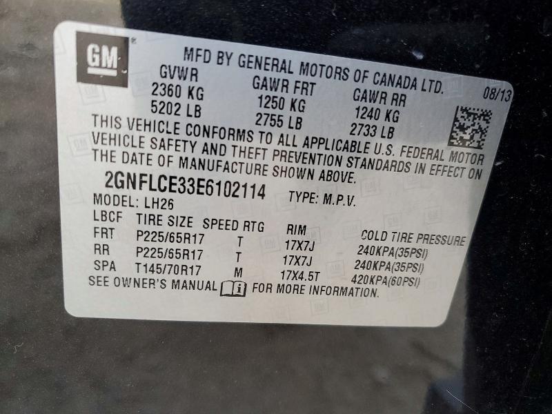 Photo 14 from auction – 2014 CHEVROLET EQUINOX LT with VIN 2GNFLCE33E6102114