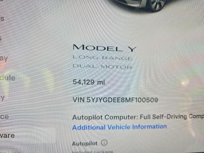 Photo 9 from auction – 2021 TESLA MODEL Y with VIN 5YJYGDEE8MF100509