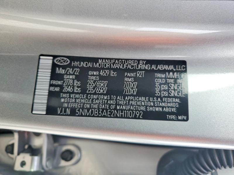 Photo 14 from auction – 2022 HYUNDAI TUCSON with VIN 5NMJB3AE2NH110792