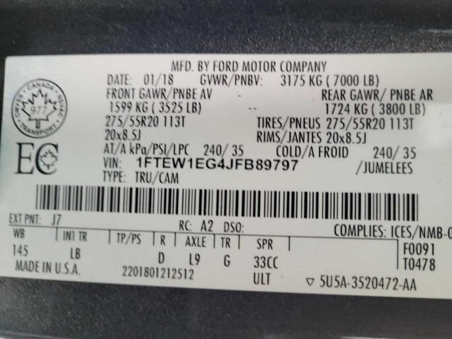 Photo 10 from auction – 2018 FORD F150 SUPER with VIN 1FTEW1EG4JFB89797