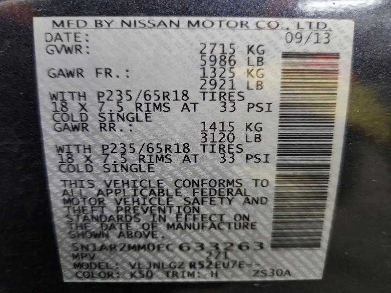 Photo 14 from auction – 2014 NISSAN PATHFINDER with VIN 5N1AR2MM0EC633263