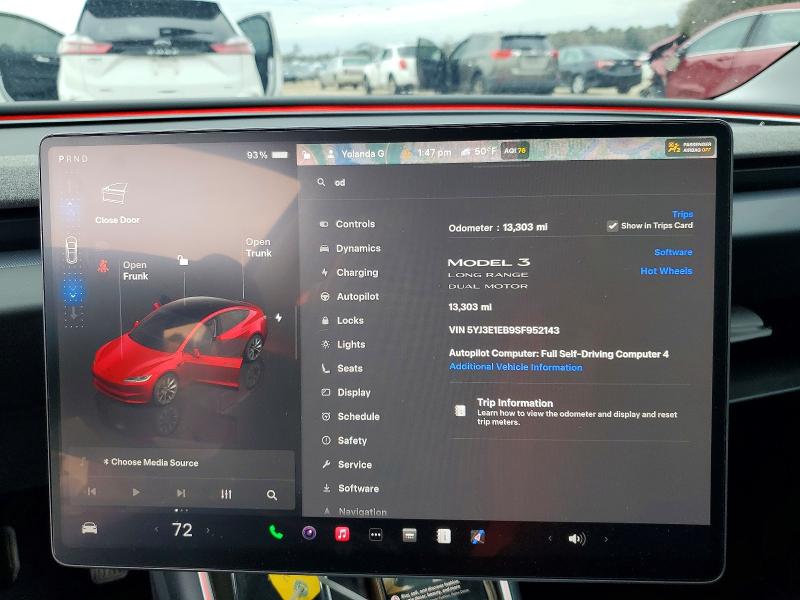 Photo 9 from auction – 2025 TESLA MODEL 3 with VIN 5YJ3E1EB9SF952143
