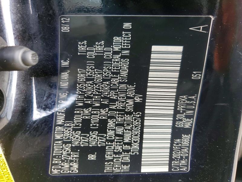 Photo 14 from auction – 2013 TOYOTA SIENNA LE with VIN 5TDKK3DC9DS285745