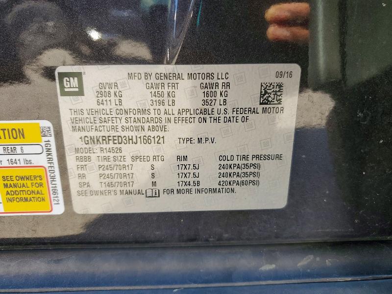 Photo 14 from auction – 2017 CHEVROLET TRAVERSE with VIN 1GNKRFED3HJ166121