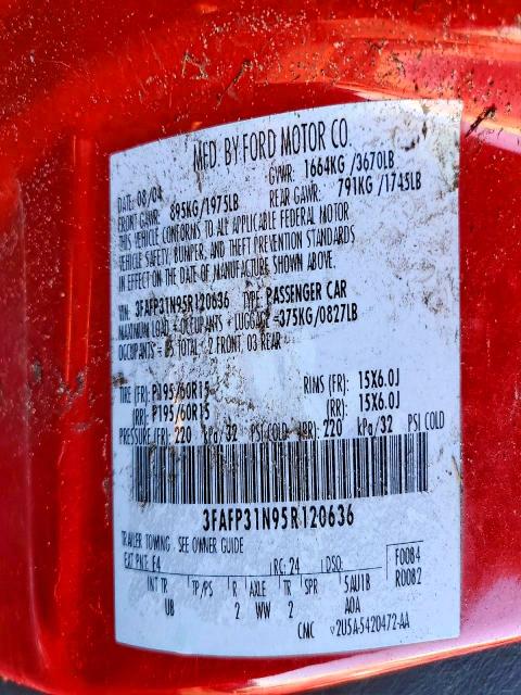 Photo 14 from auction – 2005 FORD FOCUS with VIN 3FAFP31N95R120636