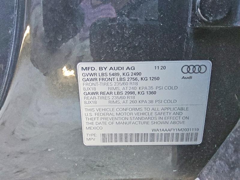 Photo 14 from auction – 2021 AUDI Q5 PREMIUM with VIN WA1AAAFY1M2031119