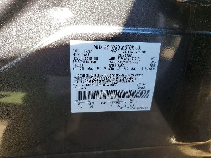 Photo 14 from auction – 2017 FORD EDGE SEL with VIN 2FMPK3J96HBC40571