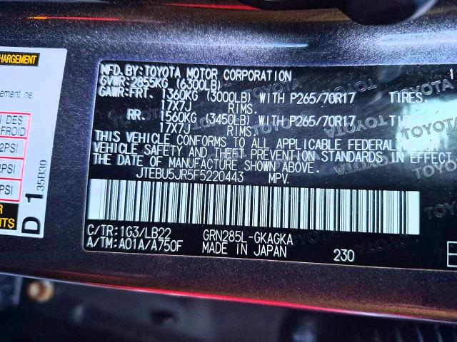 Photo 10 from auction – 2015 TOYOTA 4RUNNER SR with VIN JTEBU5JR5F5220443