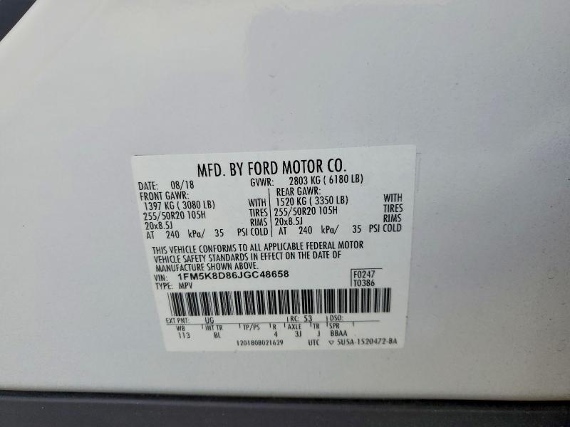 Photo 14 from auction – 2018 FORD EXPLORER X with VIN 1FM5K8D86JGC48658