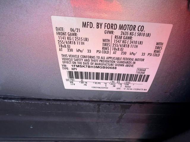 Photo 10 from auction – 2021 FORD EXPLORER with VIN 1FMSK7BH3MGB90688