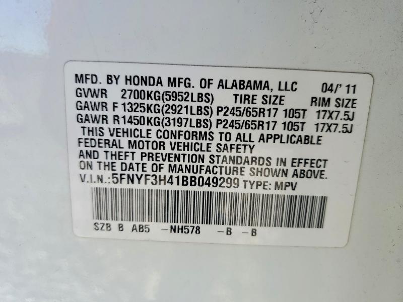 Photo 14 from auction – 2011 HONDA PILOT EX with VIN 5FNYF3H41BB049299