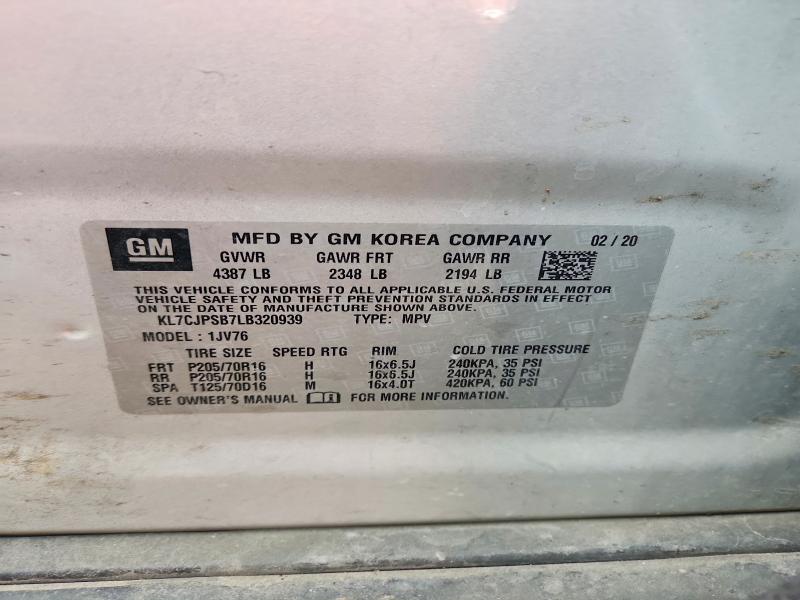 Photo 14 from auction – 2020 CHEVROLET TRAX 1LT with VIN KL7CJPSB7LB320939