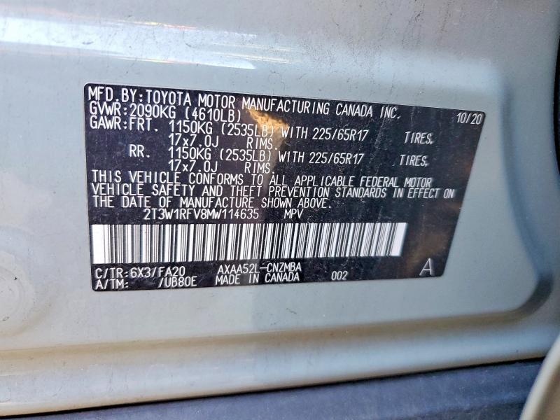 Photo 14 from auction – 2021 TOYOTA RAV4 XLE with VIN 2T3W1RFV8MW114635