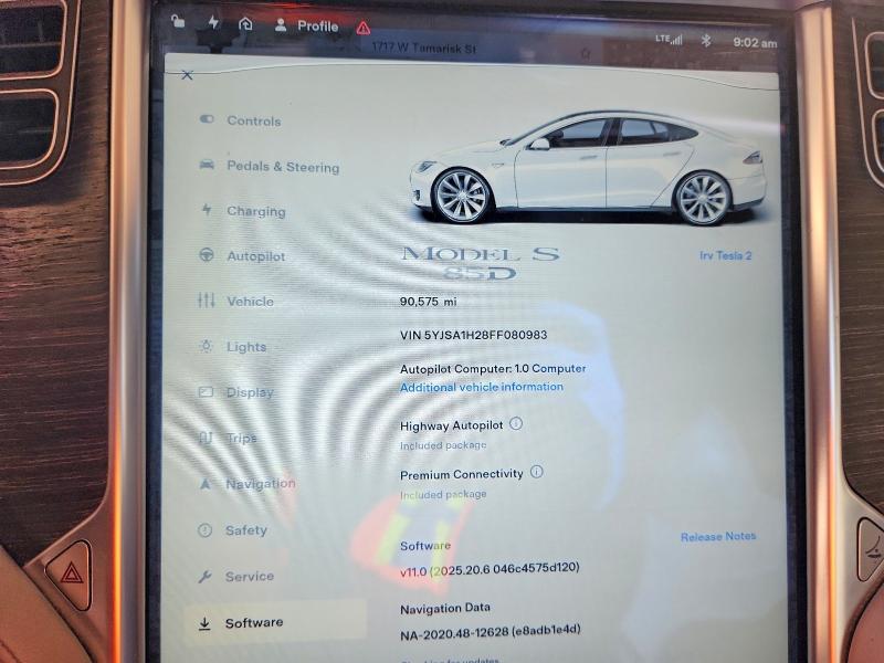 Photo 9 from auction – 2015 TESLA MODEL S 85 with VIN 5YJSA1H28FF080983