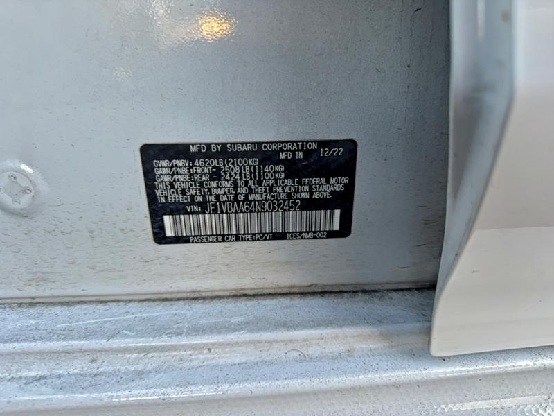 Photo 10 from auction – 2022 SUBARU WRX with VIN JF1VBAA64N9032452