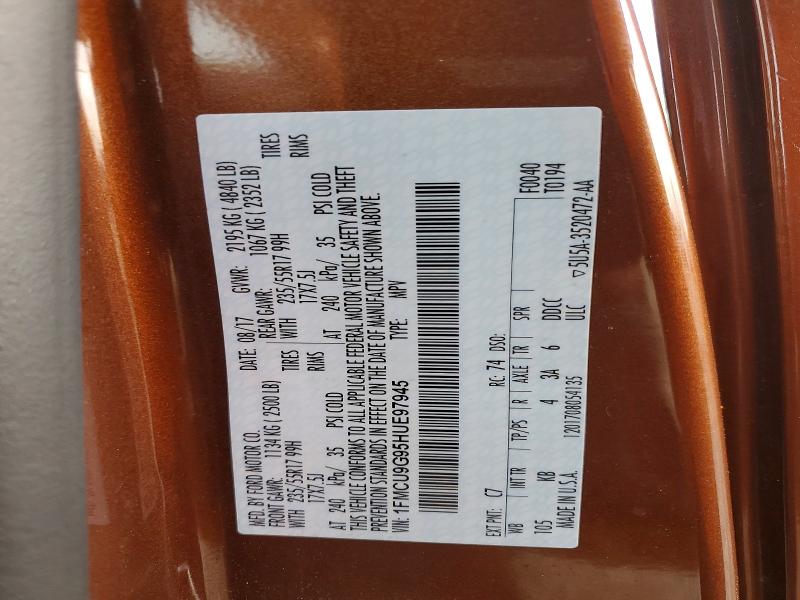 Photo 14 from auction – 2017 FORD ESCAPE SE with VIN 1FMCU9G95HUE97945