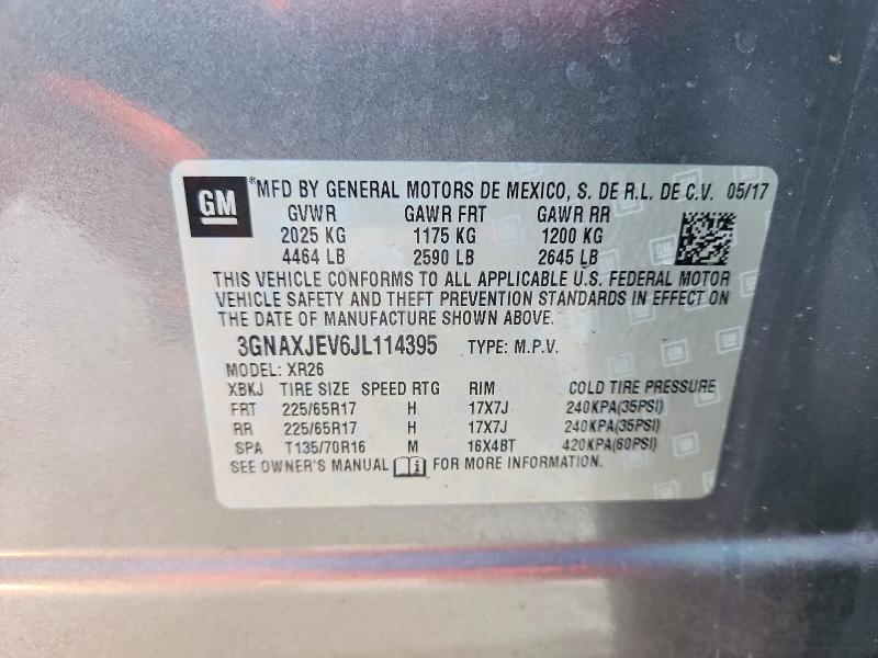 Photo 14 from auction – 2018 CHEVROLET EQUINOX LT with VIN 3GNAXJEV6JL114395
