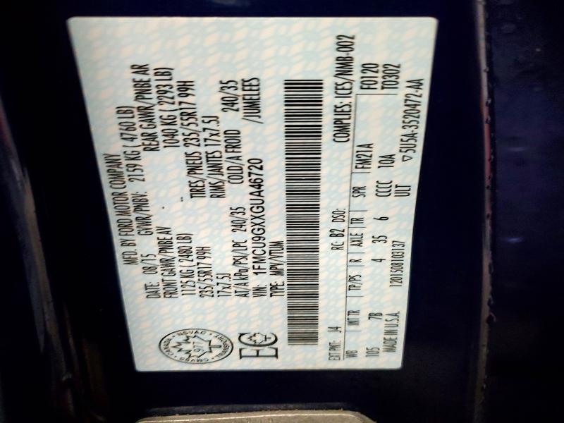 Photo 14 from auction – 2016 FORD ESCAPE with VIN 1FMCU9GXXGUA46720