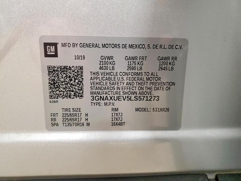 Photo 14 from auction – 2020 CHEVROLET EQUINOX LT with VIN 3GNAXUEV5LS571273