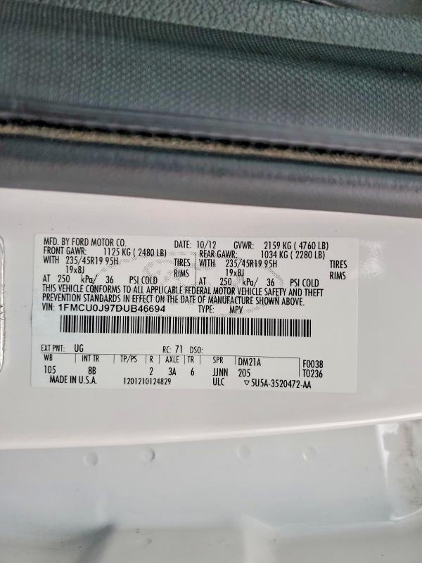 Photo 14 from auction – 2013 FORD ESCAPE TIT with VIN 1FMCU0J97DUB46694