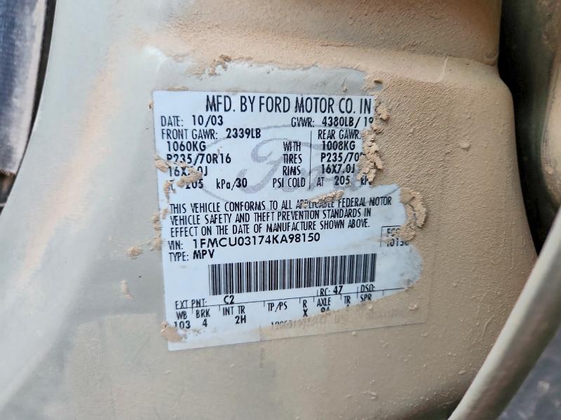 Photo 14 from auction – 2004 FORD ESCAPE XLT with VIN 1FMCU03174KA98150