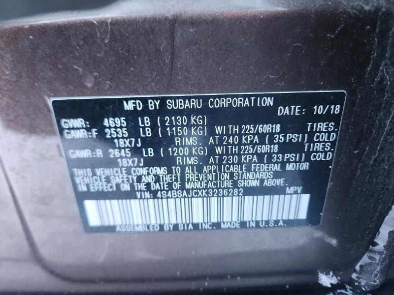 Photo 14 from auction – 2019 SUBARU OUTBACK 2. with VIN 4S4BSAJCXK3236282