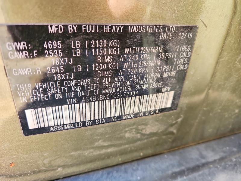 Photo 14 from auction – 2016 SUBARU OUTBACK 2. with VIN 4S4BSBNC1G3272904