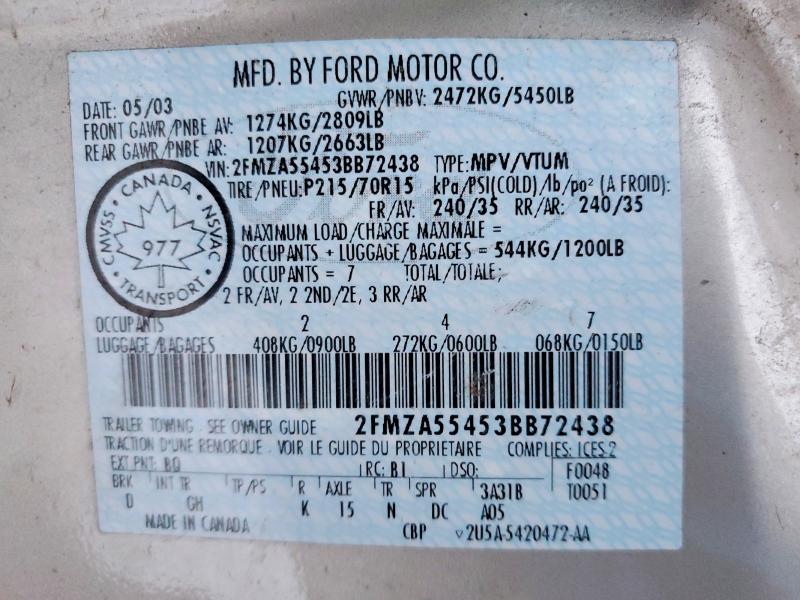 Photo 14 from auction – 2003 FORD WINDSTAR L with VIN 2FMZA55453BB72438
