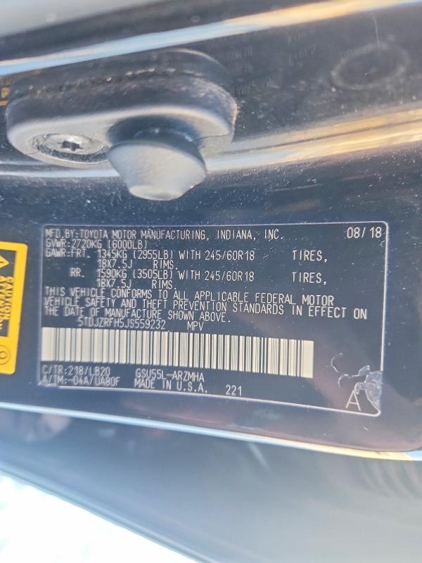Photo 14 from auction – 2018 TOYOTA HIGHLANDER with VIN 5TDJZRFH5JS559232
