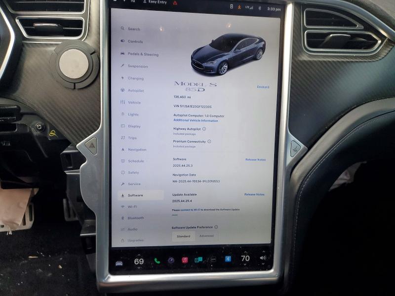 Photo 9 from auction – 2016 TESLA MODEL S with VIN 5YJSA1E23GF122305