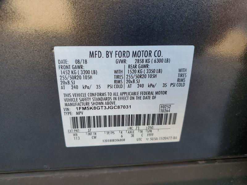 Photo 14 from auction – 2018 FORD EXPLORER with VIN 1FM5K8GT3JGC87031