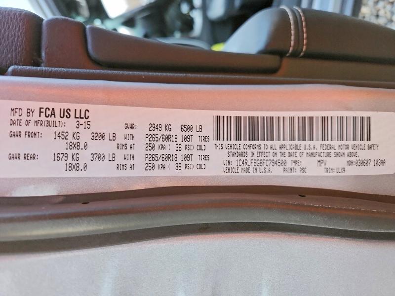 Photo 14 from auction – 2015 JEEP GRAND CHEROKEE with VIN 1C4RJFBG8FC794500
