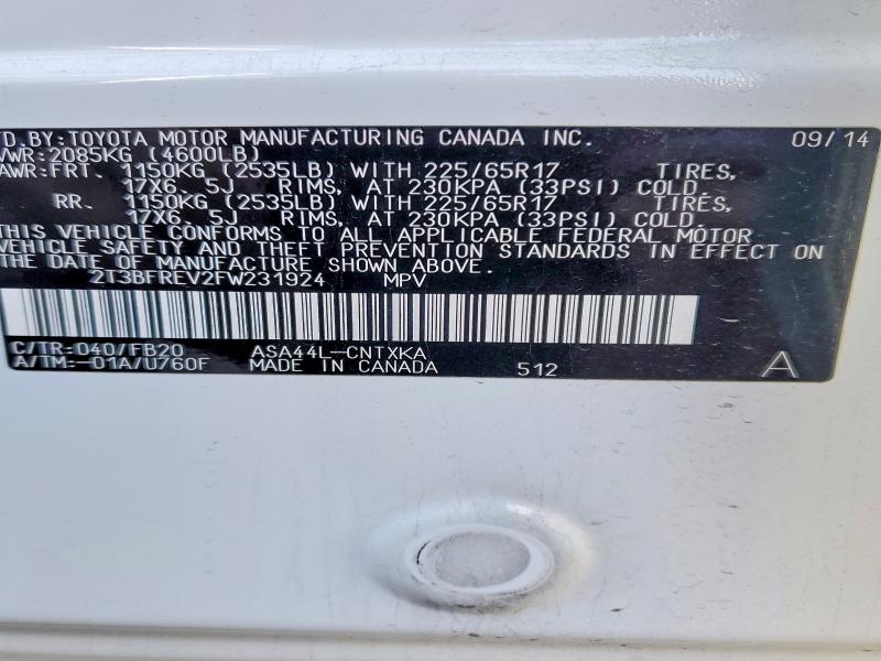 Photo 14 from auction – 2015 TOYOTA RAV4 with VIN 2T3BFREV2FW231924