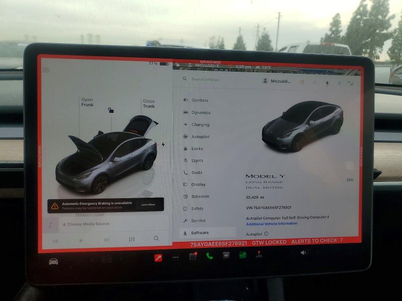 Photo 9 from auction – 2025 TESLA MODEL Y with VIN 7SAYGAEE6SF278921