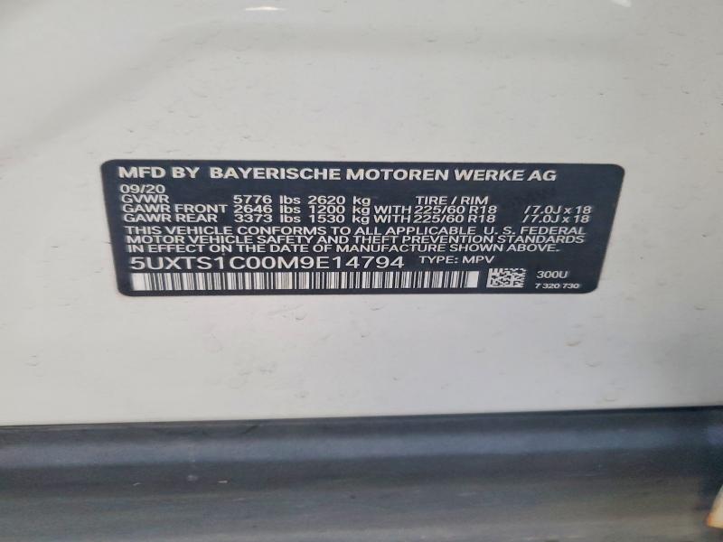 Photo 14 from auction – 2021 BMW X3 with VIN 5UXTS1C00M9E14794