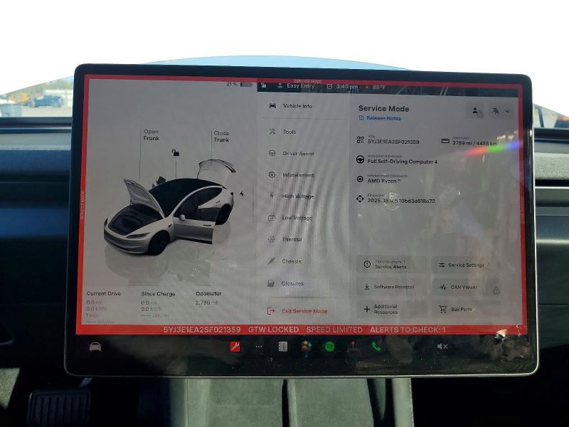 Photo 9 from auction – 2025 TESLA MODEL 3 with VIN 5YJ3E1EA2SF021359