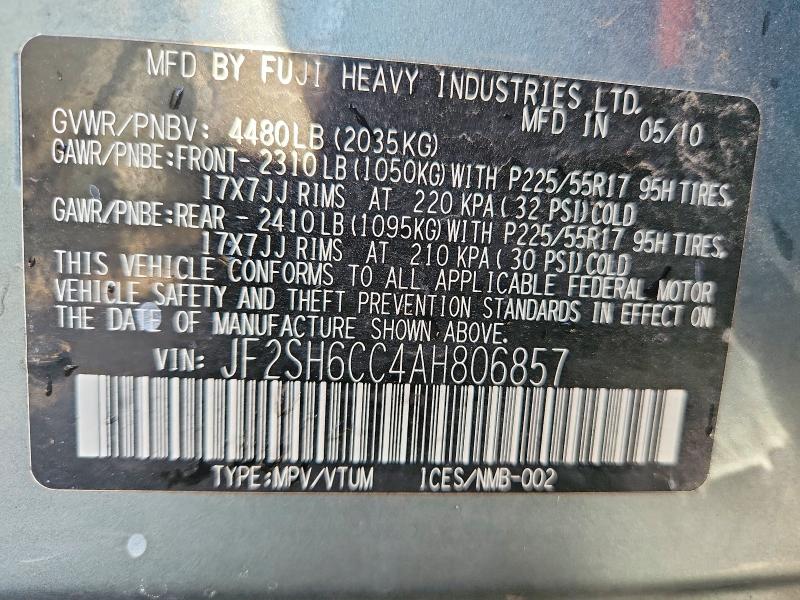 Photo 14 from auction – 2010 SUBARU FORESTER 2 with VIN JF2SH6CC4AH806857