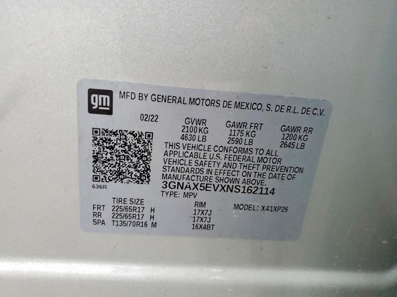 Photo 14 from auction – 2022 CHEVROLET EQUINOX LS with VIN 3GNAX5EVXNS162114