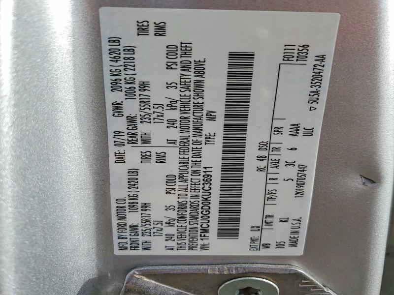 Photo 14 from auction – 2019 FORD ESCAPE SE with VIN 1FMCU0GD0KUC36911