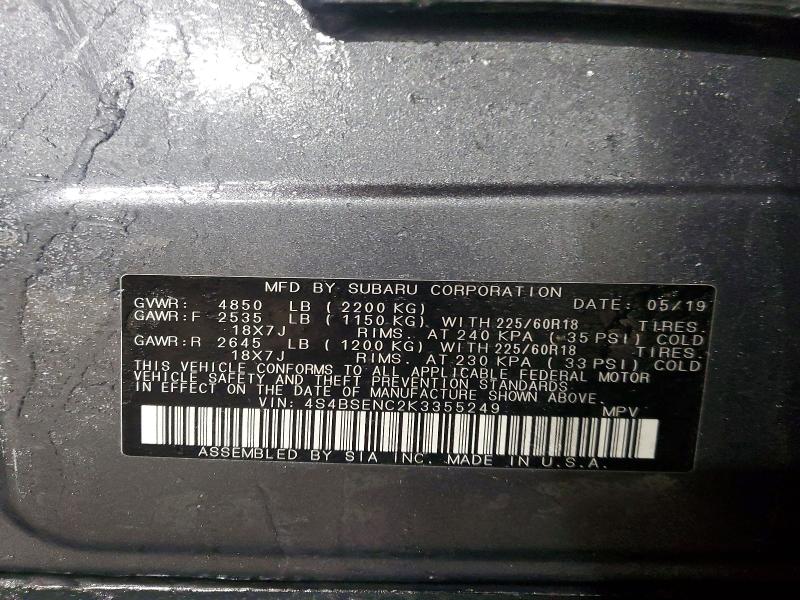 Photo 14 from auction – 2019 SUBARU OUTBACK 3. with VIN 4S4BSENC2K3355249