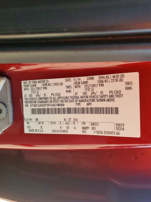 Foto 14 de la subasta – 2015 FORD ESCAPE con VIN 1FMCU0G73FUA74689
