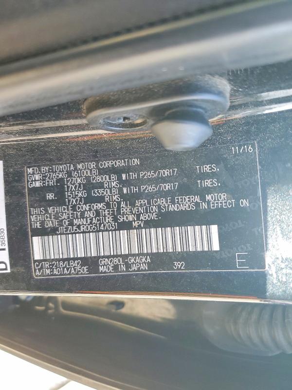 Photo 14 from auction – 2016 TOYOTA 4RUNNER with VIN JTEZU5JR0G5147031
