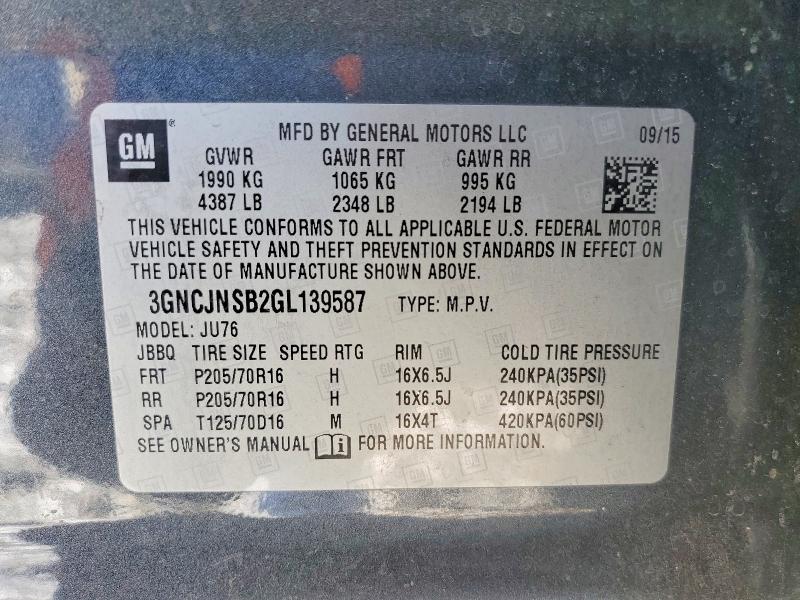 Photo 14 from auction – 2016 CHEVROLET TRAX LS with VIN 3GNCJNSB2GL139587