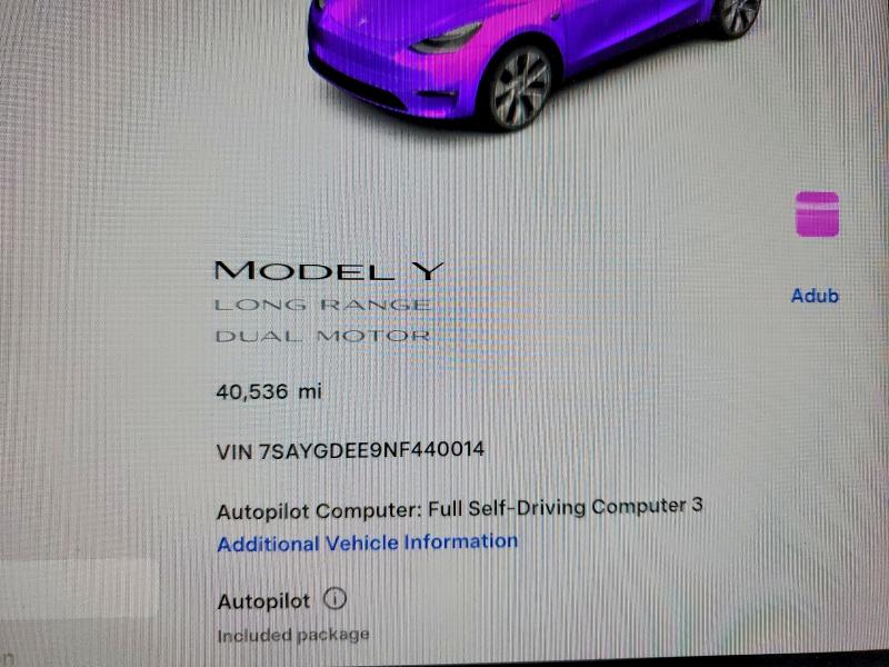 Photo 9 from auction – 2022 TESLA MODEL Y with VIN 7SAYGDEE9NF440014