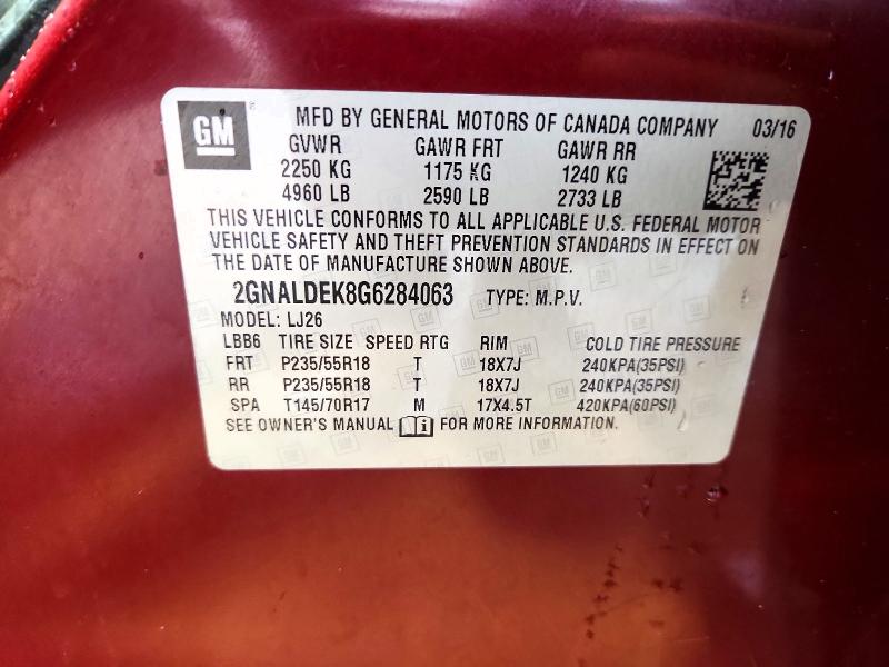 Photo 14 from auction – 2016 CHEVROLET EQUINOX LT with VIN 2GNALDEK8G6284063